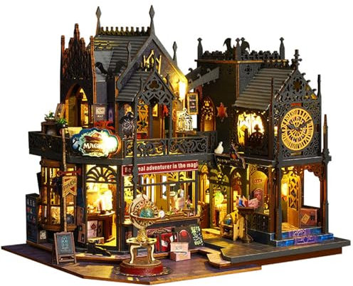 DIY Miniature Dollhouse Kit, Handmade Mini 3D Puzzle Doll House with Furniture and LED, Wooden Furniture Kit Book Nook Bookshelf Decor, Creativity Crafts Gift for Adults Teens,1:24 Holo Magic City
