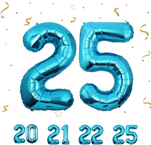25 Geburtstag Deko zahlen luftballon 25 jahre | Folienballon Blau - für 25. Geburtstagsdeko Männer Frauen Ballon Zahl Deko zum Geburtstag fliegt mit Helium 25.Geburtstagsparty 40-101cm