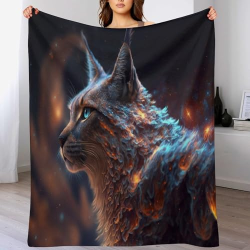 PAZZK Tier Luchs Wohndecke Super Weiche Flannel-Decke Dicke Decke Sofadecke Fleece-Decke Vier Jahreszeiten Wohndecke Für Bett/Couch(140×180cm)