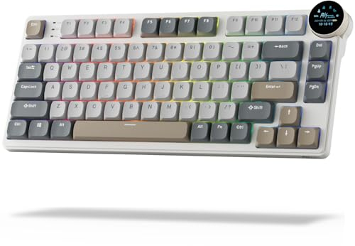 RK ROYAL KLUDGE N80 Low-Profile Mechanical Keyboard w/Smart Display Screen & Knob, Top Mount 75% Wireless Keyboard BT/2.4G/USB-C, Software Support, Massive Battery,80 Keys, Soft Tactile Brown Switches