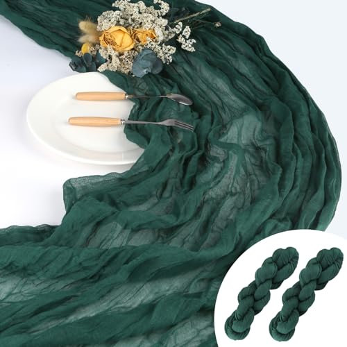 2 Stück Tischläufer Dunkelgrün, 90x400cm Dunkelgrün Käsetuch Tischläufer, Rustikaler Gaze Musselin Tischläufer Stoff für Hochzeit, Geburtstag, Weihnachten Tischdeko (dunkelgrün)