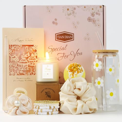 Regalos de cumpleaños para mujeres, amistad, adolescentes, niñas, caja de regalo de cumpleaños única para niña, ella, hermana, hija, amigos, ideas lindas tazas de cristal estéticas de margaritas