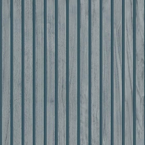 Panacea Wooden Slat Blue Wallpaper - Realistic Design Modern Contemporary Sleek Stylish - Trendy Feature Wall