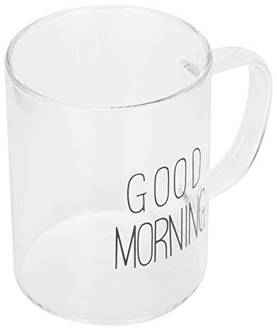 Nurnesy 350 ml tazza da caffè trasparente con manico, vetro, bicchiere d'acqua, pentole, utensili da cucina (scritta nera)