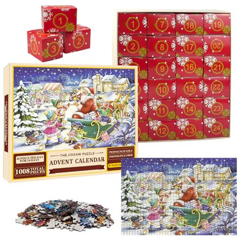 Zfseyuh Adventskalender Kinder 2024 Weihnachten Puzzle 1008 Teile Winter Weihnachtskalender Mädchen Weihnachtsgeschenke für Kinder ab 12 Jahren, 70 * 50cm