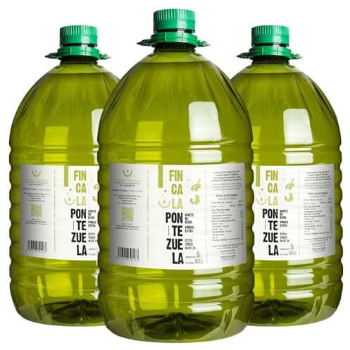 Finca La Pontezuela Aceite de Oliva Virgen Extra Cornicabra 5 Litros | Garrafa de Aceite 5L Cornicabra | Aceite Intenso Ideal para Uso Diario | AOVE Español DOP Montes de Toledo (Paquete de 3)