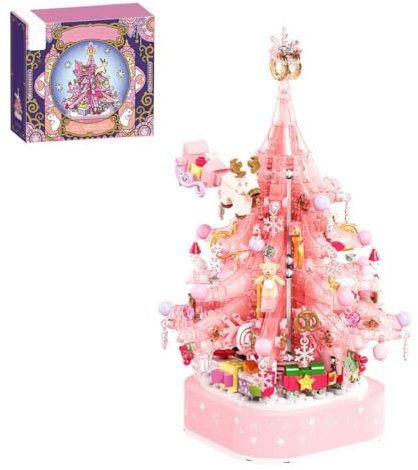 MetaHrystynx Albero di Natale in cristallo con blocchi di costruzione di luci, kit di montaggio fai da te di piccole particelle, perfetto per Natale, versione dinamica, 675 pezzi, rosa