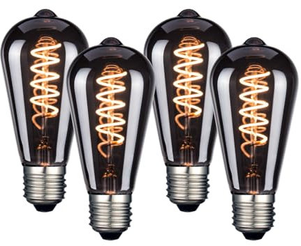 LUXULA 4x LED Filament Leuchtmittel SPIRAL Smoke - Edison ST64 E27 4W 40lm 1800K Warmweiß dimmbar - Vintage Design Ambiente Deko Glühbirne Lampe