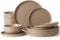 Richmount Milkyway Geschirrset，12-teiliges teller set，Sprenkel Steingut Geschirr Set für 4 mit Speiseteller, Dessertteller, Müslischalen, Mikrowellen & Spülmaschinenfest, Zimtbraun