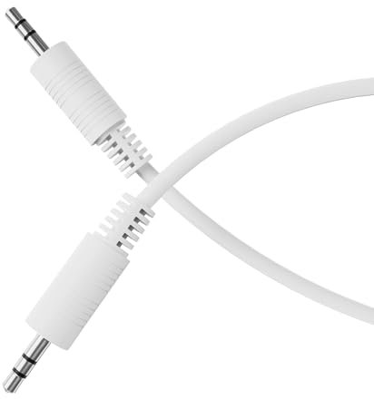 HDSupply Cable auxiliar, cable jack 5,00m, audio jack 3,5 mm estéreo 3-pins, cable de audio para auriculares, barra de sonido, TV, coche, radio, blanco