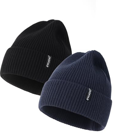 Zylioo XXL/3XL Strickmütze Für Großen Kopf, Wintermütze Beanie Mütze Mit Schirm, Übergroße Winter Warme Knit Cuffed Watch Cap 3Pack