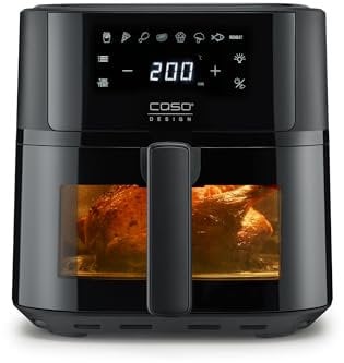 CASO Design Freidora de aire sin aceite AirFry 6.0 con doble compartimento de 6 L, 8 programas, SHAKE-Reminder, Temperatura y Tiempo Regulables, pantalla LED, lavavajillas, 1700W