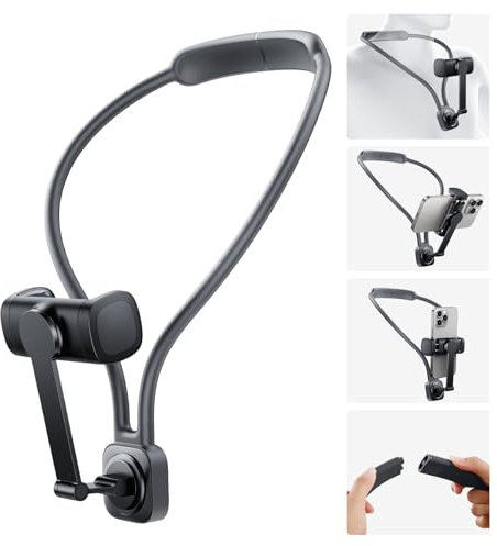nediea Neck Phone Holder for Filming, Hand Free Phone Mount, POV/Vlog Phone Holder with Clamp, 360 Degree Rotation View Recording Phone Stand, Compatible With 4.7-7 Inches Smartphones (K08-Clamp)