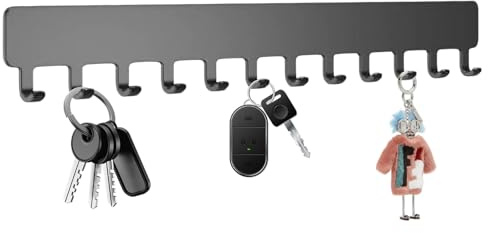 Cumnvulnt Schlüsselbrett Ohne Bohren, Schlüsselhalter mit 12 Haken, Schlüsselbrett Selbstklebend, Schlüsselhaken für Flure, Eingangstüren, Garagen, Badezimmer, Küchen (Schwarz)