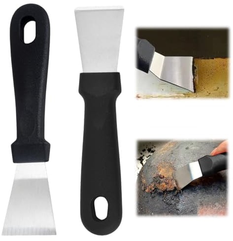 YRUHAN 2 Stück Reinigungsschaber Set Edelstahl für Ceranfeld Küche | Zwei Schaber unterschiedlicher Form, Edelstahlklinge, ergonomischer Griff gegen Fett & hartnäckige Verschmutzungen