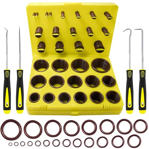 KEZE 382-teiliges SAE-Viton-O-Ring-Sortiment 30 Größen Braunes O-Ring-Set für verschiedene Automotoren Sanitär Hoch temperaturbeständig Chemikalienbeständig 75A mit O-Ringen Haken