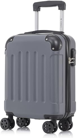 YONSLY Koffer Suitcase S Grau, Trolley Reisekoffer, Rollkoffer Handgepäck mit 4 Rollen 360°, Hartschalenreisekoffer, Zahlenschloss, Weicher Gummigriff