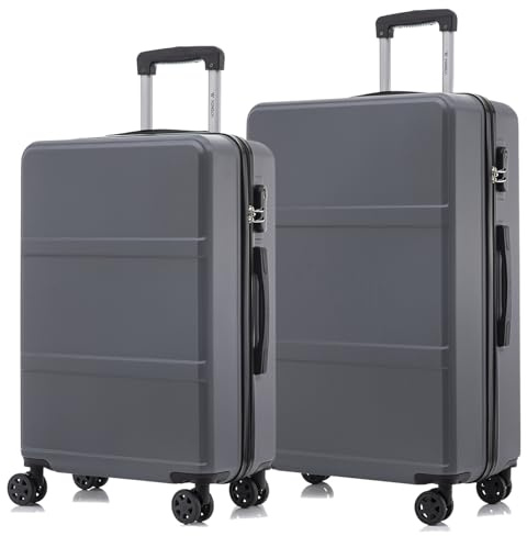 YONSLY Trolley Reisekoffer Suitcase Set, Rollkoffer Handgepäck, Kofferset, Gepäckset Hartschalenreisekoffer mit 4 Rollen 360°, Zahlenschloss, Weicher Gummigriff (2er Set, L&XL, Grau)