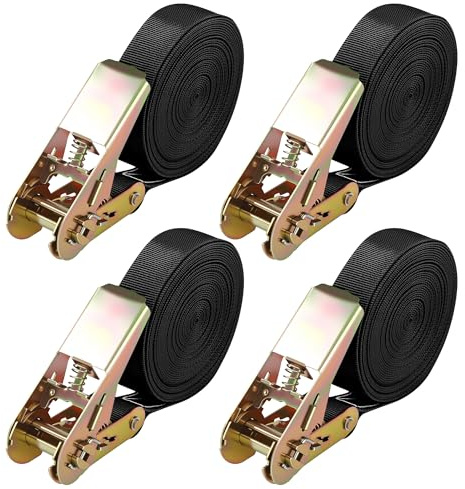 4 Piezas Cinchas de Amarre Carraca 6m x 25mm, 1000kg Capacidad de Carga Eslingas de Amarre, Cinchas de Amarre Según DIN en 12195-2, Resistentes Eslingas de Amarre para Asegurar Cargas Fácilmente
