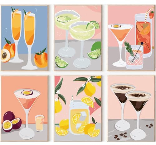 xiaoxiaozhijia 6 Pièces Peinture par Numero Adulte,Painting by Numbers,Peinture Numero Adulte Cocktail,Convient pour la décoration intérieure et le revêtement mural DIY,20x30cm (Multicolore B)