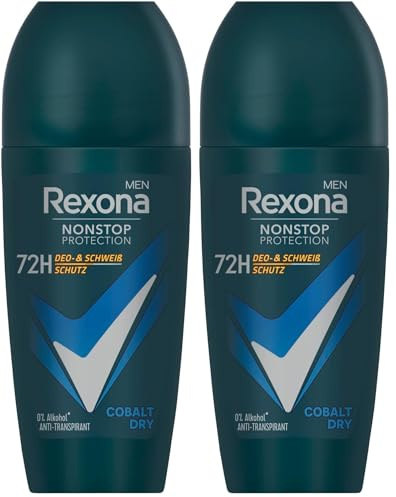 Rexona Men Nonstop Protection Anti Transpirant Deo Roll-On Cobalt Dry mit 72 Stunden Schutz vor Schweiß und Körpergeruch 50 ml (Packung mit 2)
