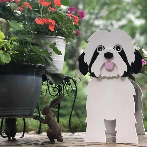 Hiiaodecor Black White Shih Tzu Planter Cute Animal Shaped Plant Pot Flower Pots Gifts For Women Pet Lovers Indoor Outdoor Garden Home Office Decor,34 * 24cm/13.38 * 9.45in