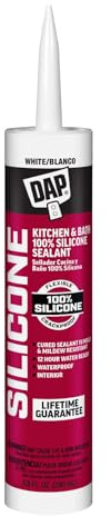 DAP 100% Silicone Rubber Kitchen, Bath & Plumbing Bath Sealant, White, 9.8 Oz (7079808640)