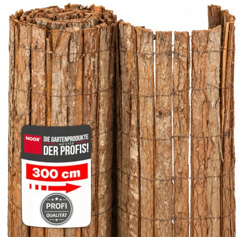 NOOR Rindenmatte Country - Sichtschutzmatte Rindenzaun - Natur 1,0 x 3,0 m | Natürlicher Sicht- & Windschutz aus Baumrinde für Garten, Terrasse & Balkon - Zaunblende unbehandelt mit verzinktem Draht