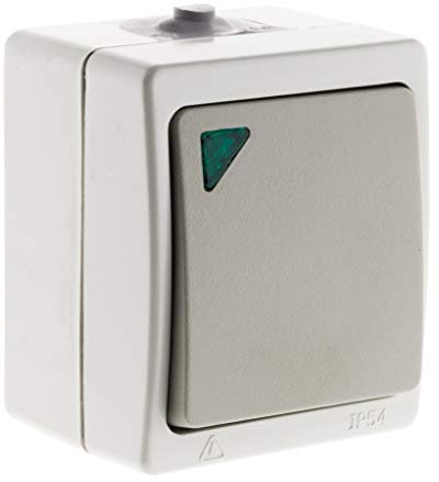 Zenitech - Interruptor de Doble Pasada con Luz Indicadora - Instalación Superficial para Exterior - Impermeabilidad IP54 - Material Aislante No Propagador de Llama - Montaje Fácil - Gris Claro