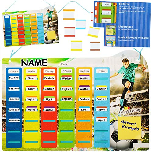 Stundenplan Fussball incl. Name - zum Einstecken - mit austauschbaren Schulstunden + Notizzettel - für die Schule - Schulanfang Schulstunden Grundschule V..