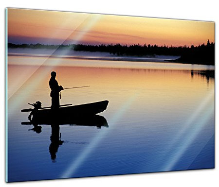 Glasbild - Angler in Norwegen - 80 x 60 cm - Deko Glas - Wandbild aus Glas - Bild auf Glas - Moderne Glasbilder - Glasfoto - Echtglas - kein Acryl - Handmade
