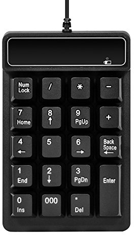 Kadaon USB Number Pad, 19 Keys Waterproof Silent Numeric Keypad with Mini USB cable, for Laptop/Notebook, Compatible with Windows System