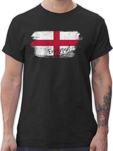 T-Shirt Herren - Fußball EM WM - England Vintage - S - Schwarz - Fussball Shirt männer länder englische Tshirt fu Ball Trikot Country Flagge Tshirts fussballtrikot Europameisterschaft