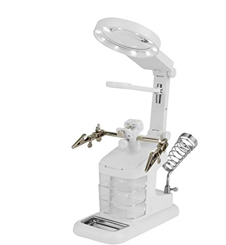 LED Light Helping Hands Magnifier Soldering Station 3X/4.5X/25X USB Lighted Hands Magnifying Glass Stand with Clamp and Alligator Clips - Soldering, Assembly, Repair, Modeling, Crafts (White)