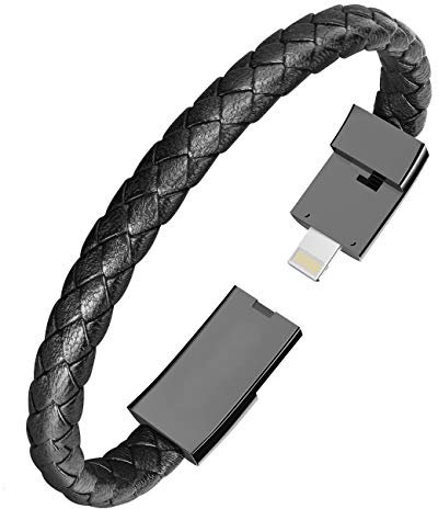 Lightning USB Charging Cable Bracelet Fashion Wrist Data Charger Cord Leather Cuff Band for iPhone iPad, iPod, Air Pods