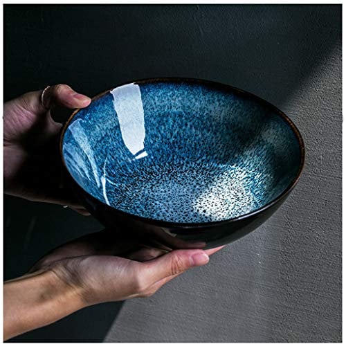 Decorative Ceramic Salad Bowl Japanese Large Bowl, Unique Blue Soup Bowls, Tableware Asian Noodle Bowls Fruit Bowl, Decorative Table Decor