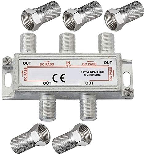 CableStop ® 4 Way Coax TV Aerial SAT Freeview Splitter 5-2450 MHz