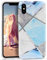 Imikoko iPhone XS Case, Blue Marble Glitter Silver Striped Clear Bumper Design Glossy Soft Silicone Protective Case for iPhone X/Xs 5.8 inch - Blue Irregular
