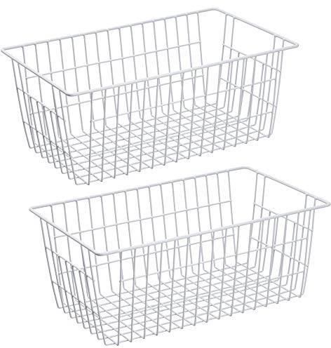 SANNO Freezer Wire Organizer Storage Baskets Large Organizing Bins for Fridge Storage, Freezer, Office, Bathroom, Pantry Organization Storage Bins Rack with Handles