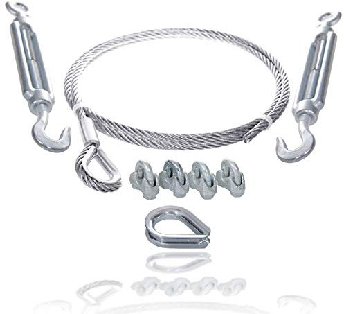 Drahtseile24 Lot de 4 serre-câbles métalliques, 1 cosse et 2 tendeurs - Câble en acier - Diamètre : 6 mm - 5 m