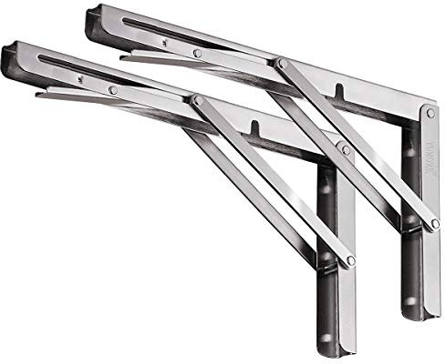YUMORE Folding Shelf Bracket 18 inch,Heavy Duty Stainless Steel Collapsible Brackets Load 330lb Wall Mounted Floating Table Supporter Hinge DIY Triangle Bracket for Work Bench Space-Saving, 2er Pack