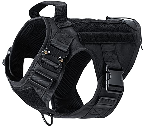 Prupet Taktisches Hundegeschirr, Militärische K9 Hundeweste, verstellbar, weich gepolstert mit Metallschnalle, Training, Wandern (schwarz XL)