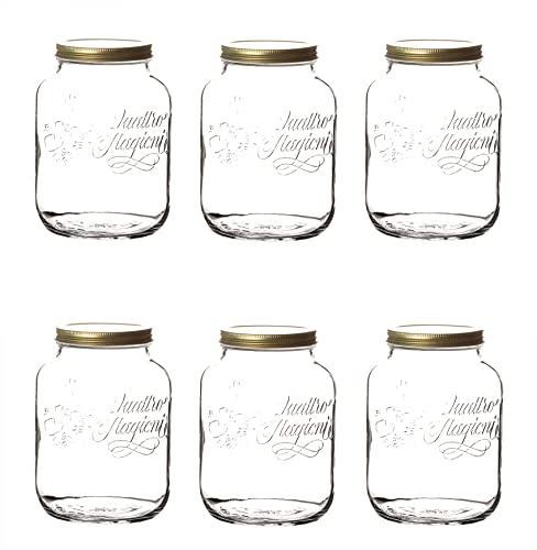 6X 2 Liter Bormioli Quattro Stagioni Vorratsgläser - 19x12,5 cm - Gläser mit Deckel, Schraubverschluss - Schraubgläser 2000 ml - Aufbewahrungsglas, Vorratsdose, Sprossenglas