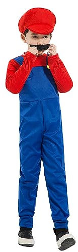 COXNSXX Klempner Brüder Kostüm, Cosplay Kostüm mit Hut und Schnurrbart, geeignet für Cosplay Karneval und Mottopartys