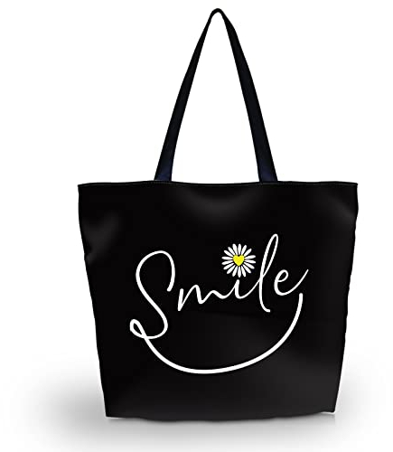 AOKSUNOVA Einkaufstasche Umhängetasche Stoffbeutel Bedruckt Tragetasche Henkeltasche Shopper Damen Schwarz