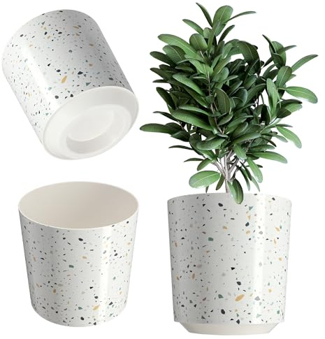 KADAX Plant Pot, Plastic Flower Pot with Decorative Pattern for Large House Plants and Herbs, Indoor Planter for Peace Lily (19.5 cm, Terrazzo)