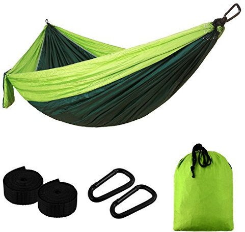 Ruilogod Tragbarer Fallschirm Nylon Stoff Reise Camping Hängematte Zelt Kapazität 440 lbs Outdoor & Indoor-Hinterhof Wandern BackingPacking Baum Hängematten 102 L x 53 W (Kalk/Grün)