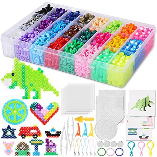 Ceoffo Lot de 4500 perles à repasser de 5 mm dans une boîte de rangement avec perles à repasser, plaques de perles à repasser, amusant, cadeau de Noël pour filles et garçons