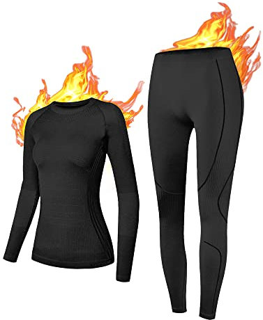 NOOYME Thermounterwäsche Damen Funktionsunterwäsche Damen Warm & Atmungsaktiv Funktionswäsche Damen Thermo Unterwäsche Dame Skiunterwäsche Damen, Extrawarm Schwarz S
