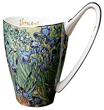 DECRZPB Handmade Ceramic Coffee Mug Iris Tea Cup Pottery Coffee Cup Oat Milk Mug Wedding Gift for Office and Home